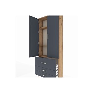 Arges Dolap 3 Raflı 3 Çekmeceli 2 Kapaklı 88x30x221 Çam-antrasit