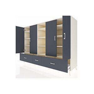 Kronos Dolap 12 Raflı 3 Çekmeceli 4 Kapaklı 220x59x163 Aytaşı-antrasit