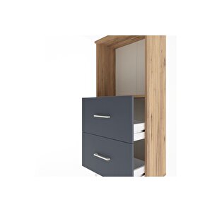 Arges Dolap Tek Raflı 2 Çekmeceli 60x30x134 Çam-antrasit