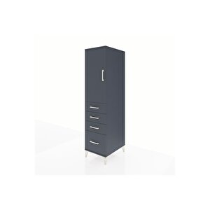 Kronos Dolap 2 Raflı 4 Çekmeceli Tek Kapaklı 44x59x182 Antrasit-antrasit
