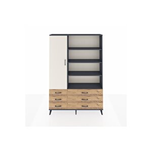 Arges Dolap 8 Raflı 6 Çekmeceli Tek Kapaklı  132x30x195 Antrasit-aytaşı/çam