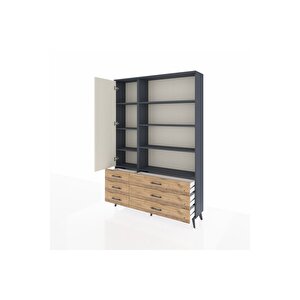 Arges Dolap 8 Raflı 6 Çekmeceli Tek Kapaklı  132x30x195 Antrasit-aytaşı/çam