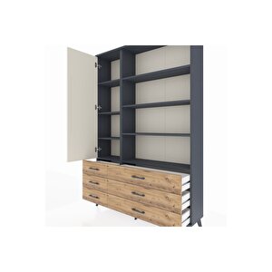 Arges Dolap 8 Raflı 6 Çekmeceli Tek Kapaklı  132x30x195 Antrasit-aytaşı/çam