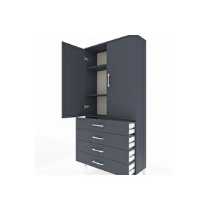 Arges Dolap 3 Raflı 4 Çekmeceli 2 Kapaklı 88x30x182 Antrasit-antrasit