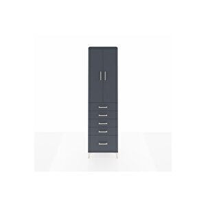 Arges Dolap 2 Raflı 5 Çekmeceli Tek Askılı 60x30x221 Antrasit-antrasit