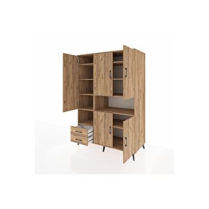 Kronos Dolap 10 Raflı 2 Çekmeceli 5 Kapaklı 132x59x195 Çam-çam/çam