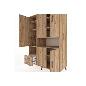 Kronos Dolap 10 Raflı 2 Çekmeceli 5 Kapaklı 132x59x195 Çam-çam/çam