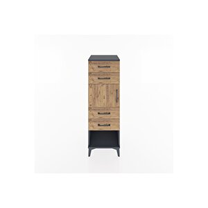 Hyperion Dolap Tek Raflı 4 Çekmeceli Tek Kapaklı 44x44x134 Antrasit-çam