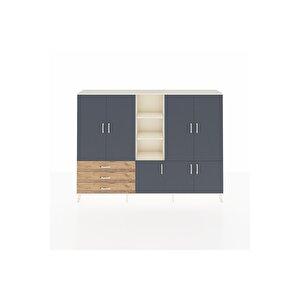 Arges Dolap 11 Raflı 3 Çekmeceli 7 Kapaklı 220x30x163 Aytaşı-antrasit/çam
