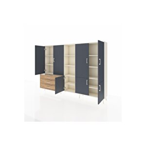 Arges Dolap 11 Raflı 3 Çekmeceli 7 Kapaklı 220x30x163 Aytaşı-antrasit/çam