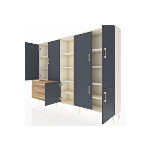 Arges Dolap 11 Raflı 3 Çekmeceli 7 Kapaklı 220x30x163 Aytaşı-antrasit/çam