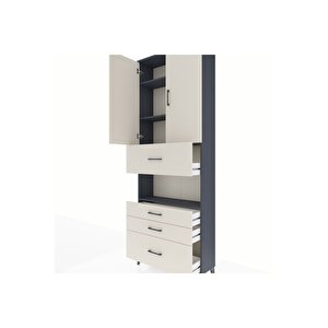 Arges Dolap 4 Raflı 4 Çekmeceli 2 Kapaklı 88x30x243 Antrasit-aytaşı