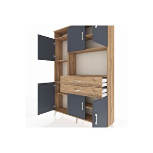 Arges Dolap 8 Raflı 2 Çekmeceli 6 Kapaklı 132x30x195 Çam-antrasit/çam