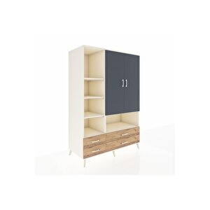 Kronos Dolap 8 Raflı 4 Çekmeceli 2 Kapaklı 132x59x195 Aytaşı-antrasit/çam