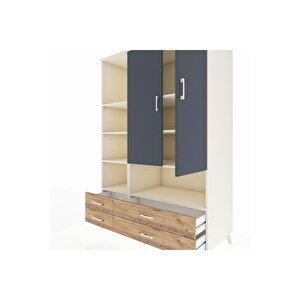 Kronos Dolap 8 Raflı 4 Çekmeceli 2 Kapaklı 132x59x195 Aytaşı-antrasit/çam