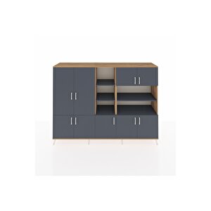 Hyperion Dolap 14 Raflı 9 Kapaklı 220x44x163 Çam-antrasit
