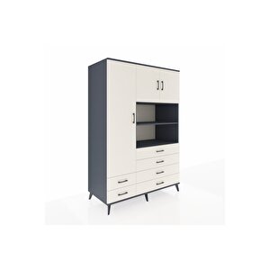 Kronos Dolap 8 Raflı 6 Çekmeceli 3 Kapaklı 132x59x195 Antrasit-aytaşı/aytaşı