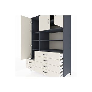Kronos Dolap 8 Raflı 6 Çekmeceli 3 Kapaklı 132x59x195 Antrasit-aytaşı/aytaşı