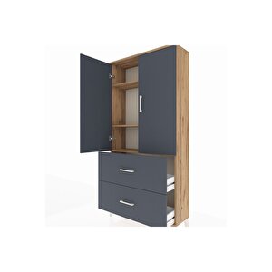 Arges Dolap 3 Raflı 2 Çekmeceli 2 Kapaklı 88x30x182 Çam-antrasit