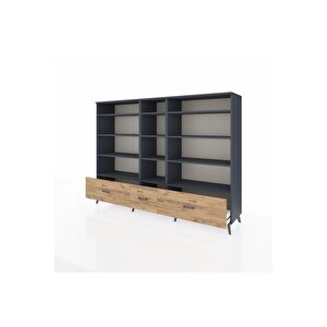 Hyperion Dolap 12 Raflı 3 Çekmeceli  220x44x163 Antrasit-antrasit/çam