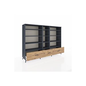 Hyperion Dolap 12 Raflı 3 Çekmeceli  220x44x163 Antrasit-antrasit/çam