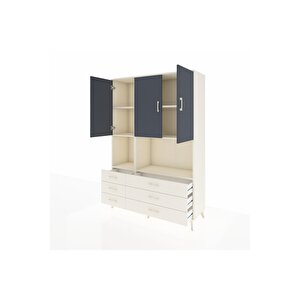 Hyperion Dolap 6 Raflı 6 Çekmeceli 3 Kapaklı 132x44x195 Aytaşı-antrasit/aytaşı