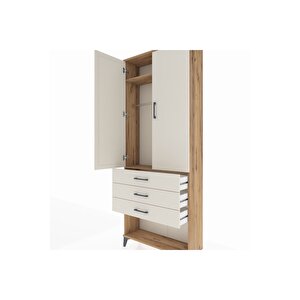 Arges Dolap 2 Raflı 3 Çekmeceli Tek Askılı 88x30x221 Çam-aytaşı