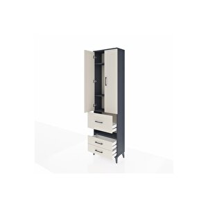 Arges Dolap 4 Raflı 3 Çekmeceli 2 Kapaklı 60x30x221 Antrasit-aytaşı