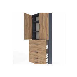 Arges Dolap 3 Raflı 4 Çekmeceli 2 Kapaklı 88x30x221 Antrasit-çam