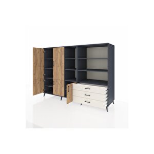 Kronos Dolap 11 Raflı 3 Çekmeceli 5 Kapaklı 220x59x163 Antrasit-çam/aytaşı