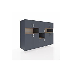 Kronos Dolap 14 Raflı 10 Kapaklı 220x59x163 Antrasit-antrasit/çam