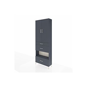 Arges Dolap 4 Raflı 3 Çekmeceli 2 Kapaklı 88x30x243 Antrasit-antrasit