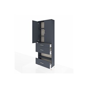 Arges Dolap 4 Raflı 3 Çekmeceli 2 Kapaklı 88x30x243 Antrasit-antrasit