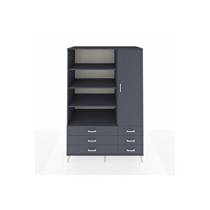 Kronos Dolap 8 Raflı 6 Çekmeceli Tek Kapaklı  132x59x195 Antrasit-antrasit/antrasit