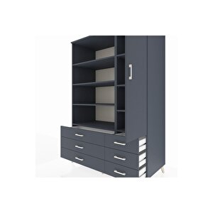 Kronos Dolap 8 Raflı 6 Çekmeceli Tek Kapaklı  132x59x195 Antrasit-antrasit/antrasit