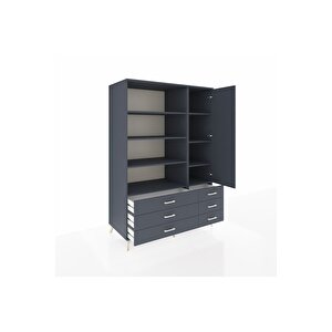 Kronos Dolap 8 Raflı 6 Çekmeceli Tek Kapaklı  132x59x195 Antrasit-antrasit/antrasit