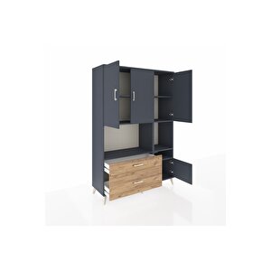 Hyperion Dolap 7 Raflı 2 Çekmeceli 4 Kapaklı 132x44x195 Antrasit-antrasit/çam