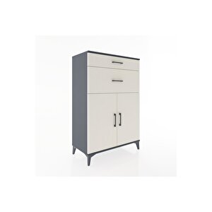 Hyperion Dolap Tek Raflı 2 Çekmeceli 2 Kapaklı 88x44x134 Antrasit-aytaşı