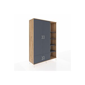 Hyperion Gardrop 6 Raflı 4 Kapaklı Tek Askılı 132x44x195 Çam-antrasit