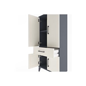 Arges Dolap 2 Raflı Tek Çekmeceli 4 Kapaklı 60x30x134 Antrasit-aytaşı