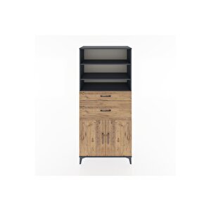 Hyperion Dolap 4 Raflı 2 Çekmeceli 2 Kapaklı 88x44x195 Antrasit-çam