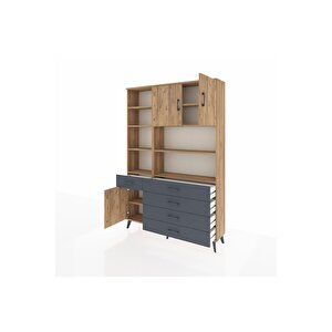 Arges Dolap 9 Raflı 5 Çekmeceli 3 Kapaklı 132x30x195 Çam-çam/antrasit