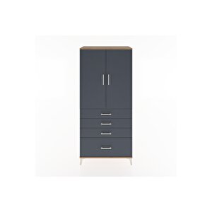 Hyperion Dolap 3 Raflı 4 Çekmeceli 2 Kapaklı 88x44x195 Çam-antrasit