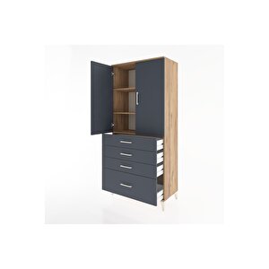Hyperion Dolap 3 Raflı 4 Çekmeceli 2 Kapaklı 88x44x195 Çam-antrasit