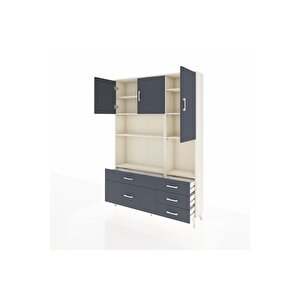 Arges Gardrop 8 Raflı 5 Çekmeceli 3 Kapaklı 132x30x195 Aytaşı-antrasit