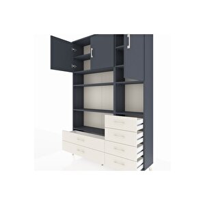 Arges Dolap 9 Raflı 6 Çekmeceli 3 Kapaklı 132x30x195 Antrasit-antrasit/aytaşı