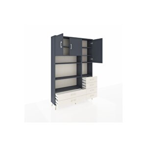 Arges Dolap 9 Raflı 6 Çekmeceli 3 Kapaklı 132x30x195 Antrasit-antrasit/aytaşı