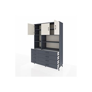 Hyperion Dolap 8 Raflı 8 Çekmeceli 3 Kapaklı 132x44x195 Antrasit-aytaşı/antrasit