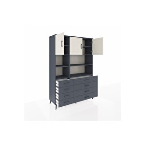 Hyperion Dolap 8 Raflı 8 Çekmeceli 3 Kapaklı 132x44x195 Antrasit-aytaşı/antrasit