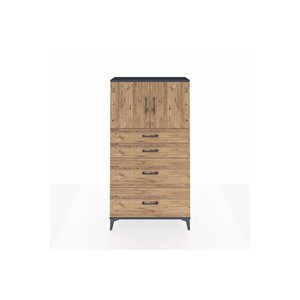 Arges Dolap 2 Raflı 4 Çekmeceli 2 Kapaklı 88x30x163 Antrasit-çam